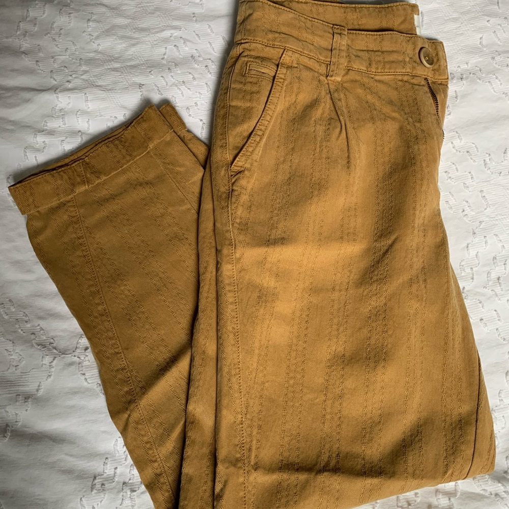 mustard yellow linen anthropologie pants